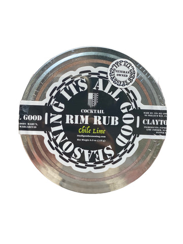 Our Chile Lime Rim Rub is perfect for margarita salt rimmers and can be applied to any glass directly in the 6 inch tin.